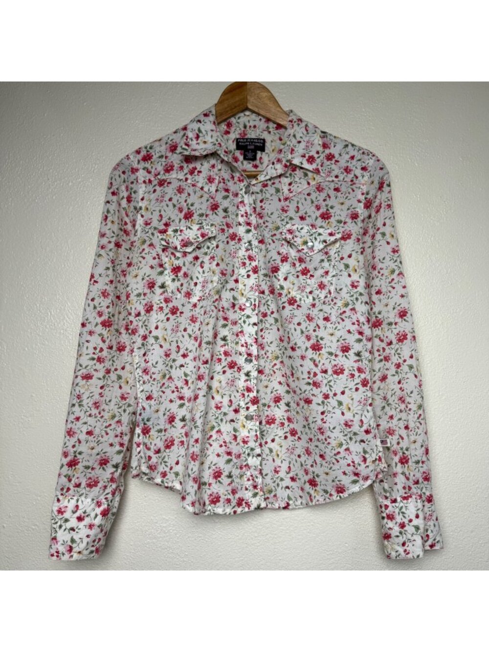 Polo Jeans Co. Ralph Lauren Floral Red & White Western Snap Button Shirt Size S
